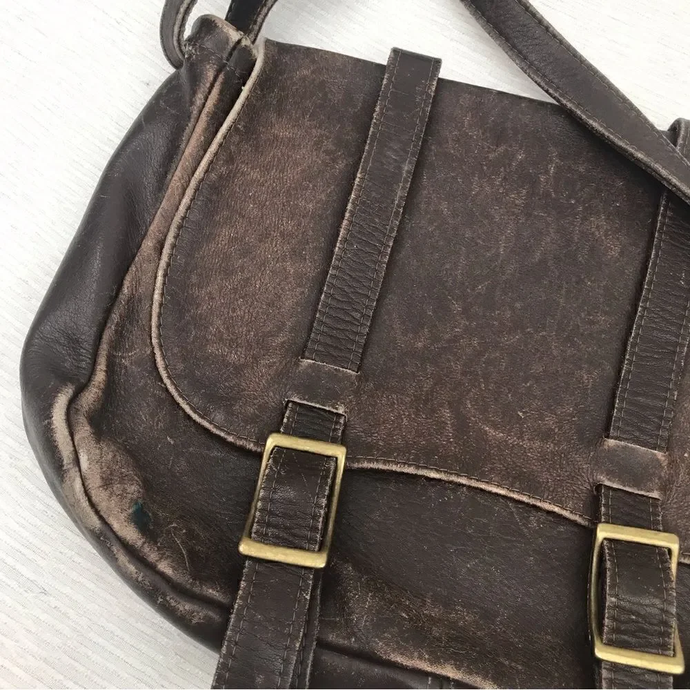 100% All Leather Hand Crafted Made in USA Brown Leather Satchel Bag